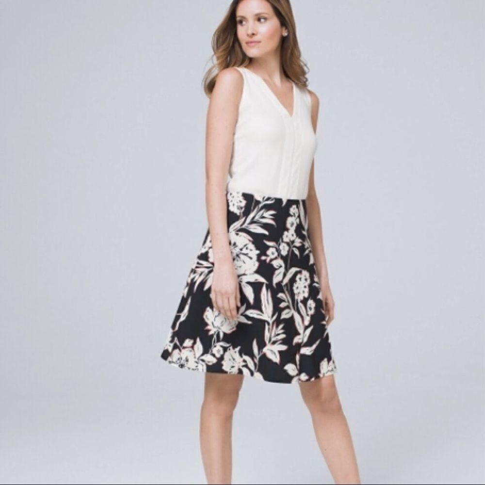 White House Black Market Black Floral A-Line Skirt Size 8 NWT